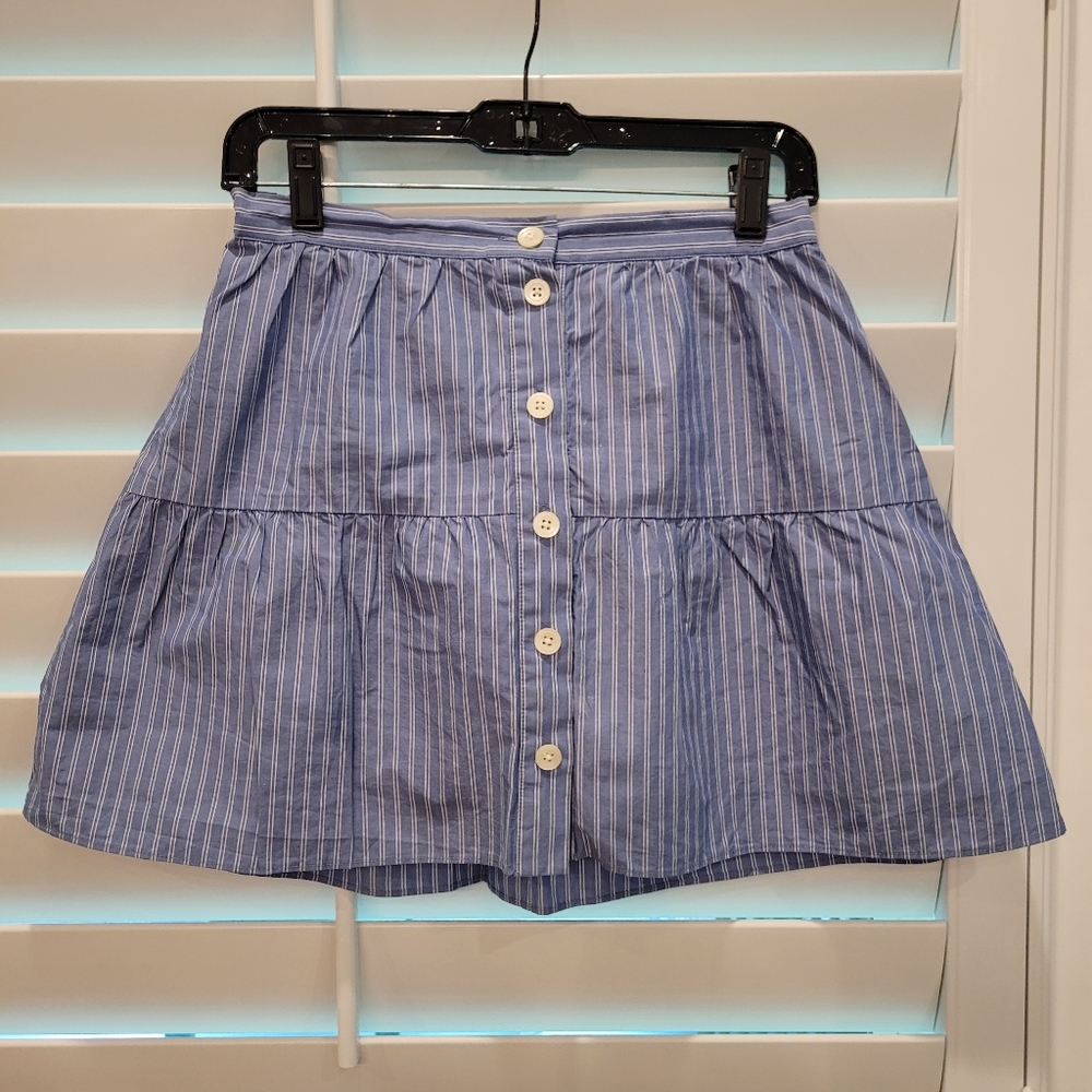 Madewell Blue Striped Button-Front Skirt